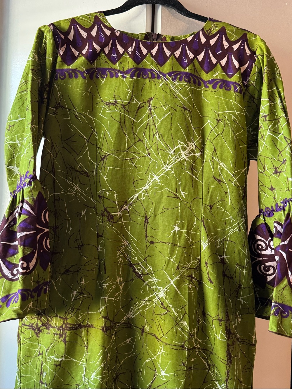 Vibrant Green & Purple African Batik Wax Print Shift Dress